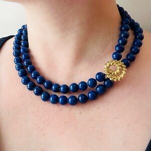 RARE Vintage Tiffany & Co. 18K Yellow Lapis Lazuli Gemstone Necklace Box & Case